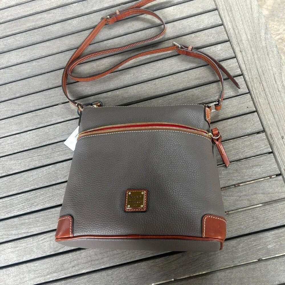 Dooney & Bourke Taupe Gray Elephant Pebble Leather Zip Crossbody Bag NWT